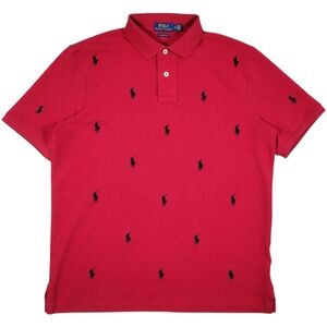 Ralph Lauren Polo Shirt Mens M Red All Over Pony Logo Embroidered Classic Fit
